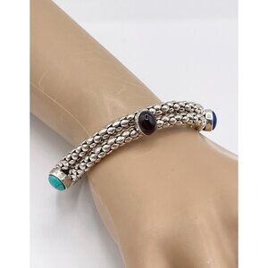 Vintage Sterling Silver Bracelet 35g SU 925 Turquoise Lapis Onyx Boho Artisan